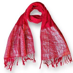 Womens Scarf Burgundy Wool Blend Metallic Reptile Print Boho Fringe Ovesized